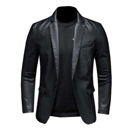 New Oversized Business Fashion Vegan Men S Slim Fit PU Leather Jacket Suit For S XL