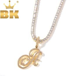 KING Artistic Font A-Z 26 Initial Letter Pendant With Tennis Necklace Cubic Zirconia Mens Women Charm Hiphop Jewelry Necklaces220I