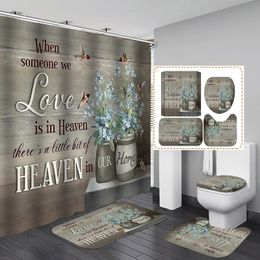 Shower Curtains Floral Pottery Vase Shower Curtain Set Vintage Country Flower Vase Bird Floral Art Bathroom Set Non-Slip Bath Rugs Toilet Mat 231025