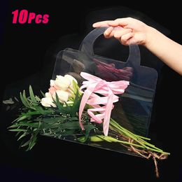 Gift Wrap 5/10Pcs Transparent Flower Bag with Handle Fresh Flower Bouquet Box for Wedding Birthday Rose Flowers Wrapping Handbag Gift Box 231025