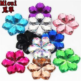 Micui 50PCS 28mm Flower shaped Acrylic Rhinestones crystal Stones Flatback For Clothes Dress Decorations Jewellery Accessories ZZ266318D