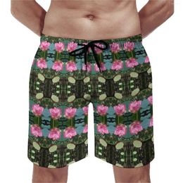 Men's Shorts Summer Board Water Print Sports Fitness Pink Lotus Design Short Pants Casual Fast Dry Swim Trunks Plus Size