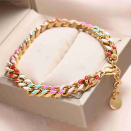 Charm Bracelets 5MM Stainless Steel Curb Cuban Link Chain Bracelet Mens Simple Enamel Bracelets On Hand Unisex Wrist Jewellery Wristband Gifts Q231025