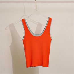 Women's Tanks Spring And Summer Splicing Colour Contrast Beauty Back Tight Sling Vest Net Red Short Open Belly Button Top