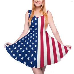 Casual Dresses Red White Blue Stars Dress Sleeveless Patriotic USA Flag Aesthetic Summer Women Oversize Sexy Custom Skate