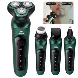 Razors Blades 4In1 Smart Electric Shaver LCD Digital Display Three-head Floating Razor Multi-function USB Rechargeable Washing Shaver for Men 231025