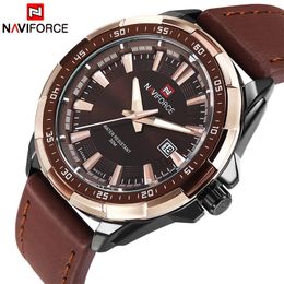 Wristwatches NAVIFORCE Luxury Genuine Leather Mens Watches Original Waterproof Sport Wristwatch Calendar Quartz Male Clock Relogio Masculino 231025