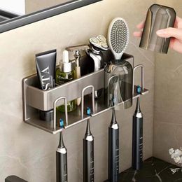 Toothbrush Holders Toothbrush Holder Wall Mounted Toothpaste Dispenser Electric Hair Brushes Stand Aluminium Bathroom Accessories House Organizer 231025