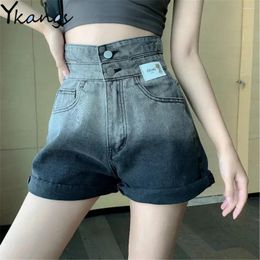 Women's Shorts Women Gradient Summer Clothes Harajuku High Waist Button Wide Leg Denim Home Basic Casual Fashion Y2k Jeans Female