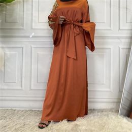 Ethnic Clothing Eid Ramadan Beads Fashion Womens Satin Muslim Abaya Long Maxi Dress Turkey Arab Islam Dubai Robe Belted Kaftan Jalabiya