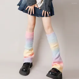 Women Socks Leg Rainbow Fashion Retro Cover Japanese Wool Girl Spice Gradient Ankle Warmer Knitted Pile Colour Loose
