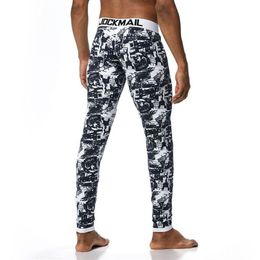 Men's Thermal Underwear Jockmail Long Johns Mens Fashion Stripe Printing Rainbow Leaf Pattern Thermo Pants Leggings UnderPant212j