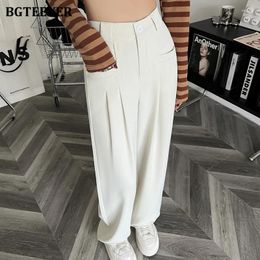 Women's Pants BGTEEVER Spring Autumn Loose High Waist Women Suit Elegant Pockets Ladies Wide Leg Trousers Office Wear