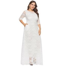 Plus Size Dresses 2021 Autumn Party Dress 4XL 5XL 6XL Caftan Womens Formal Large Loose White Lace For Wedding235Y