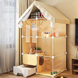 Cat Carriers Home Indoor Cage House Super Large Free Space Two-story With Toilet Iron Cages Winter Warm Pet Nest Villa E