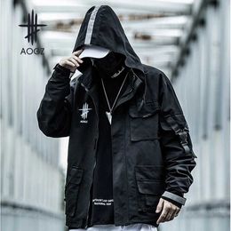 Jackets AOGZ Reflective Zipper Cargo Jackets Coat Men Streetwear Tactical Function Multi-pocket Hoody Windbreaker Outwear Tops Spring YQ231025