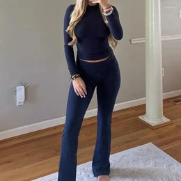 Women's Two Piece Pants 2 Elegant Slim Fit Loungwear Outfits Women Set Autumn Casual Long Sleeve Crop Top T-shirt Leggings Tracksuit