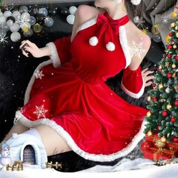 Cosplay Christmas Women Uniform Fancy Santa Claus Cosplay Costume Winter Red Plush Suit Sexy Party Mini Dress Maid Bunny