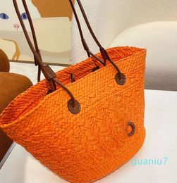 Straw Bag Beach Handbag Shopping Bag Large Capacity Package Lafite Hand Woven Hollow Out Letter Accessory Decoration