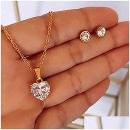 Pendant Necklaces Heart Necklaces For Women Stainless Steel Gold Zircon Chain Lover Necklace Clavicle Choker Valentine Jewelry Wedding Otoln