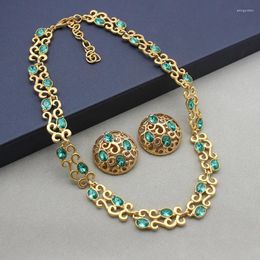 Backs Earrings Vintage Green Hollowed Out Rhinestone Necklaces And In Europe America