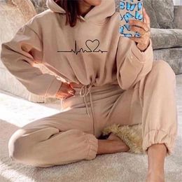 Women's Two Piece Pants Casual Tracksuit For Lady Loose Style Sweater Crop Top Women Set 2023 Autumn Winter Fashion Long Sleeve Hooded