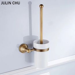 Toilet Brushes Holders Bronze Toilet Brush Holder Set Antique Black WC Brush Holder withe Ceramic Cup Brushed Shelf Gold Chrome White Bathroom Hardware 231025