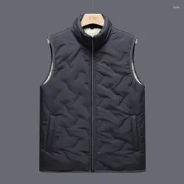 Men's Vests Padded Vest Men Winter Jacket Black Lightweight Fleece Warm Sleeveless Male Casual Solid Colour Coats Grey 2023