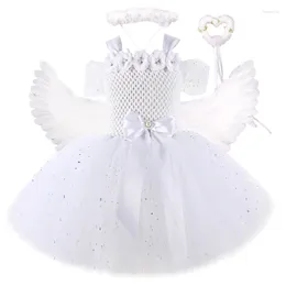 Party Supplies Sparkling White Angel Tutu Dress For Girls Christmas Halloween Costumes Kids Flower Fairy Ball Gown Outfits With Wing Wand