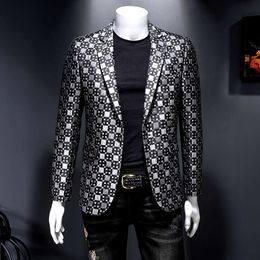Brand Men Personality Wild S Suit Jacket High Quality Fashion Plaid Print Slim Fit Warm Blazer Coat Male XL