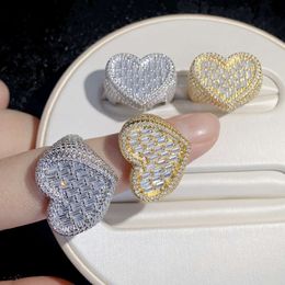 Full Iced Out Diamonds Emerald Cut Moissanite Stones Men's Ring S925 Silver Diamond Rings Luxury Hip Hop Jewellery