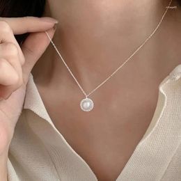 Chains VENTFILLE 925 Sterling Silver Necklace For Women Girl Pearl Temperament Texture Sweater Chain Romantic Jewellery Drop