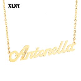 Pendant Necklaces XLNT Antonella Name Necklace Custom Cursive Name Necklace Personalised Stainless Steel Gold Colour Nameplate Choker Necklace 231024