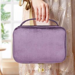 Portable Toiletries Bag Women Velvet Travel Cosmetic Case with Handle Large Capacity Handbag 12 Colours Xmas Gift