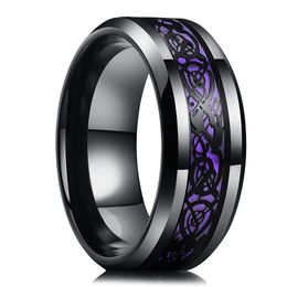 Band Rings 8Mm Men Stainless Steel Celtic Dragon Ring Inlay Purple Carbon Fibre Wedding Jewellery Drop Delivery Dhgarden Ots7I