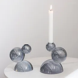 Candle Holders Abstract Geometric Art Holder Candleholder Grey Spherical Crystal Candelabros Decorativos Home Decoration Accessories