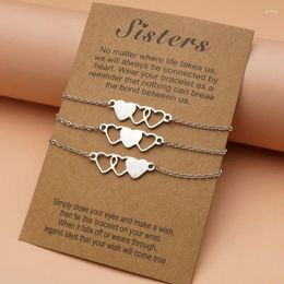 Charm Bracelets 3 Pieces Set Stainless Steel Heart-shaped Card For Friend Couple Family Women Mens Sister Friendship Jewellery