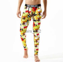 Men's Thermal Underwear Tracksuits Seobean Sexy Long Johns Pants Men Cotton Printed Mens Thermo Sleeping Bottoms Leggings Pant Low Rise YQ231025