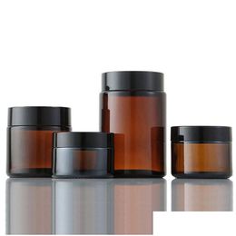 Packing Bottles Wholesale Brown Amber Glass Cream Bottle Jar Black Lid 5G 10G 15G 30G 50G 100G Cosmetic Jars Packing Bottles Office Sc Dhv7I