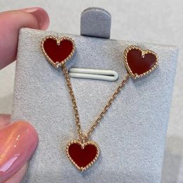 brand luxury love heart designer pendant necklaces sweet red hearts 18k rose gold nice necklace earrings bracelets Jewellery gift