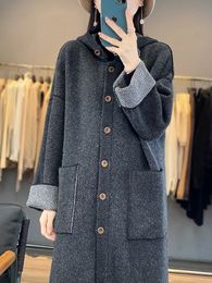 Women s Jackets Cashmere hooded coat women s long thick knitted cashmere zipper loose sweater autumn and winter 231025