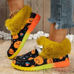 Boots Faux Fur Warm Snow Boots for Women 2023 Fashion Printed Winter Cotton Shoes Woman Casual Flat Heels Plush Ankle Boots Plus Size T231025