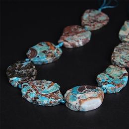 9-10PCS strand Raw Blue Stone Agates Slab Nugget Loose Beads Natural Ocean Jades Gems Slice Pendants Jewelry Making235K