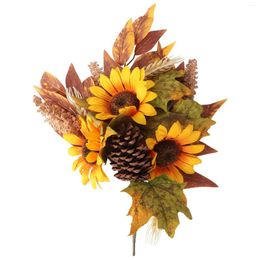 Decorative Flowers Thanksgiving Bouquet Artificial Wedding Autumn Sunflower Wreath Non-woven Fabric