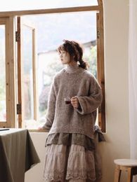 Women's Sweaters Autumn Winter Sweet Mori Sweater Retro Loose Japanese Lace Lazy Style Pullover