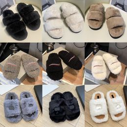 Designer women Slippers Sandals Ladies wool Slides Winter Fluffy Furry Warm letters Comfortable Fuzzy Inverted triangular iron sheet Girl Flip Flop Slipper 35-42