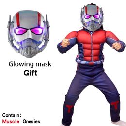 cosplay New Kids Superhero Antman Cosplay Muscle Costumes Mask Clothes Set Party Jumpsuit Performance Propscosplay