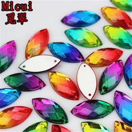 Micui 100Pcs 9 20mm Double color Horse eye Acrylic Rhinestones Crystal Stones Sewing Flatback Gems For Clothes Dress Sew On ZZ476242I