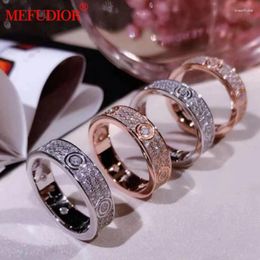 Cluster Rings 925 Sterling Silver Couples Ring Round Moissanite Beads White Gold Color Diamond Full Sky Star Jewelry For Women Wedding Band