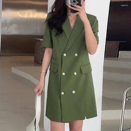 Women's Suits Summer 2023 Solid Color Fashionable Lapel Double Breasted Blazers Coats Cardigan Medium And Long Temperament Outer For Women